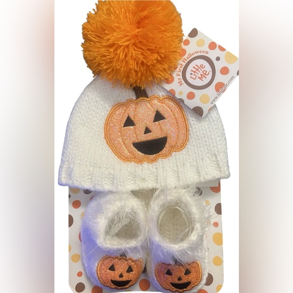 Little Me Other - Little Me "My First Halloween" Baby Beanie & Booties Set - White/Orange - NWT